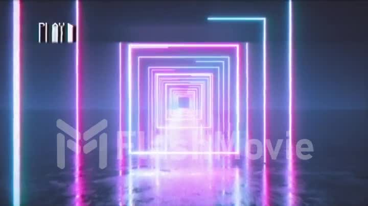 Flying in a retro futuristic space with glowing neon square