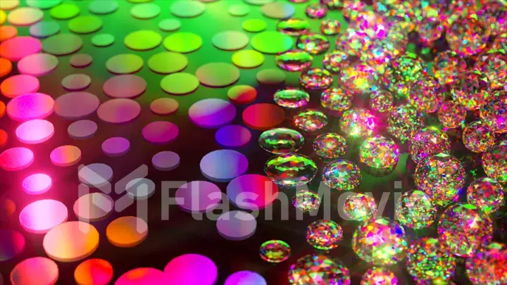 Colorful bubbles. Green spheres. Sparks. 3d illustration