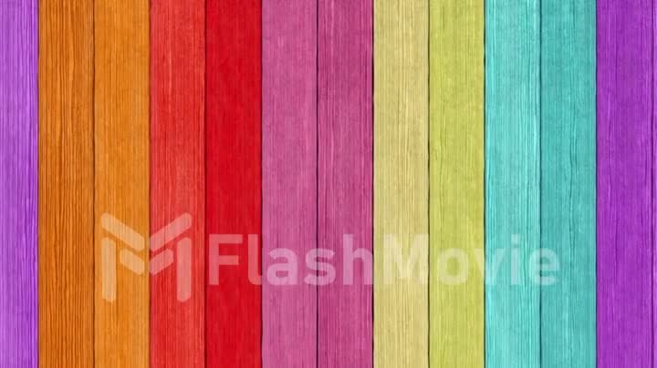Old wood plank rainbow background. Seamless loop 3d render