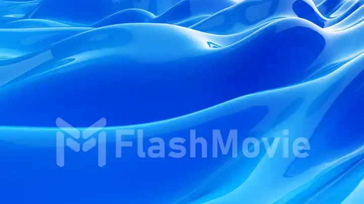 Blue abstract liquid reflective wave surface. Waves and ripples of ultraviolet lines resembling chewing gum. 3d illustration
