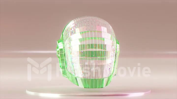 Abstraction concept. The diamond helmet turns. Music group Daft Punk. White green color. 3d animation of seamless loop