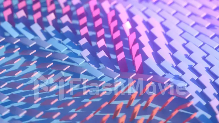 Abstract background of colorful rotating rectangles. The color changes depending on the angle of rotation. Surface of rectangles. 3d illustration