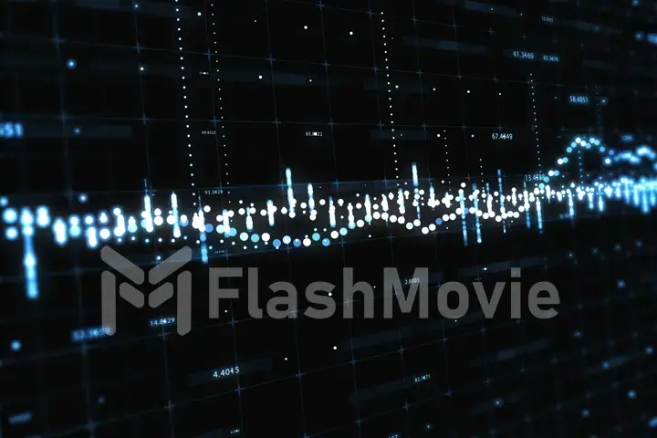 Abstract background with floating graph flowing counters of numbers and equalizer 3d illustration