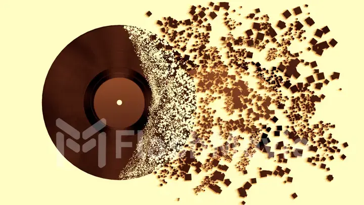 Burst music sign. Vinyl disk explosion, Hot music, illustration