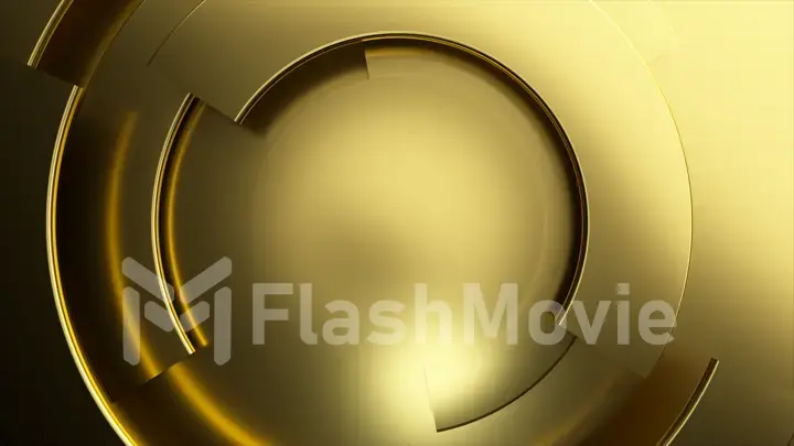 Gold modern business video background. Rotating parts of a circle. 3d illustration
