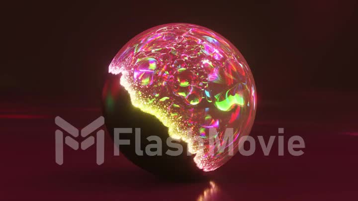 The shell of the ball disappears and a crystal rainbow ball appears. Reincarnation. Interference. Pink burgundy color