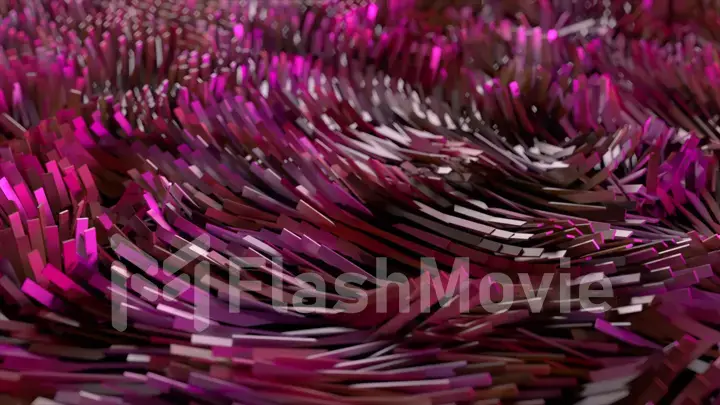 Abstract background of thousands of rectangles creating a wave surface. Modern neon lighting. Business concept. 3d illustration