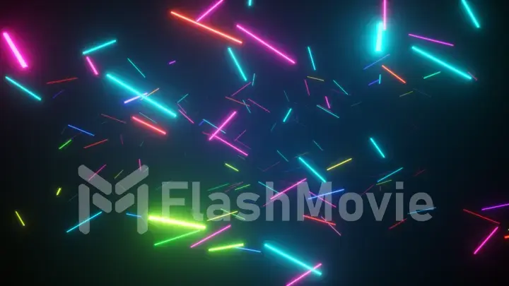 Infinite flight in space among fluorescent neon lamps. Modern rainbow spectrum. 3d illustration