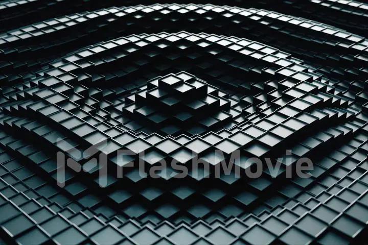 3d render. Dark plastic cubic surface in wave motion. Abstract 3d illustration of cubes moving up and down.