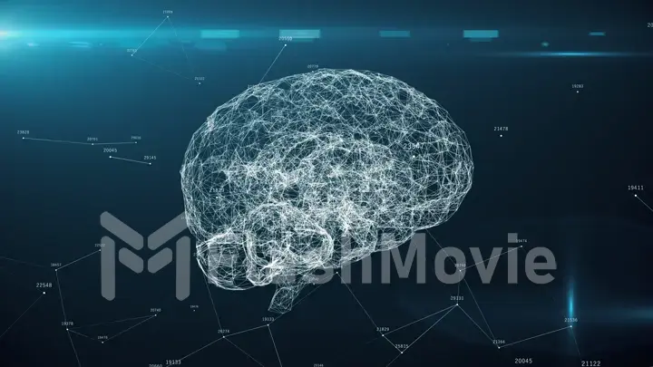 Digital brain artificial intelligence AI big data deep learning computer machine with machine code, 3d illustration