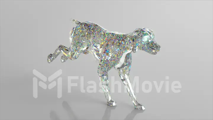 Running diamond dog. The concept of nature and animals. Low poly. White color. 3d illustration