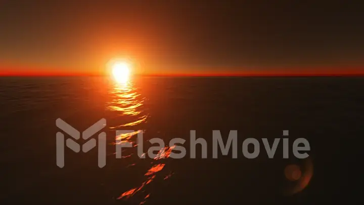 Very beautiful fire-orange sea sunset and clear sky