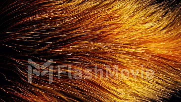 Abstract orange particles of optical fiber 3d illustration