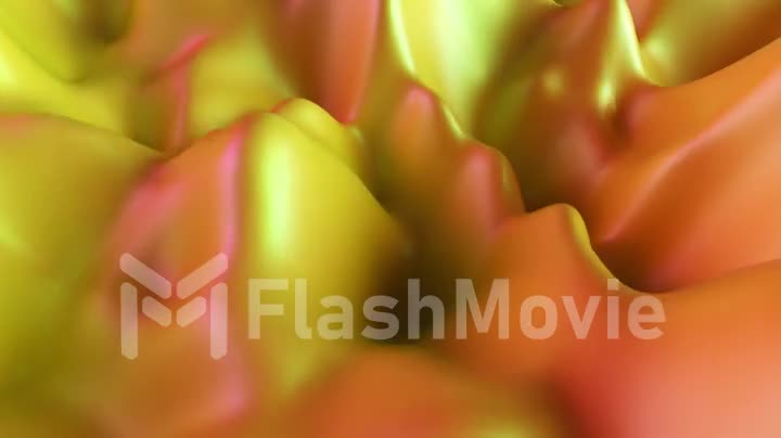 Abstract motion background. Yellow modern fluid noise background. Deformed surface with smooth reflections and shadows. Seamless loop 3d render