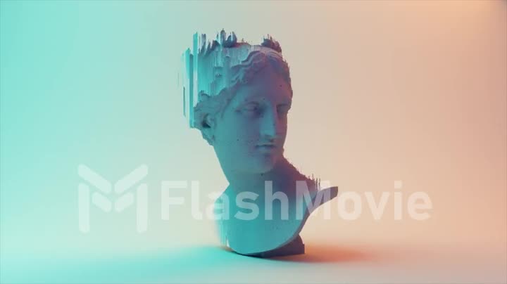 Ancient Roman white marble rotating head of Venus on a light background. 3d animation of a seamless loop.