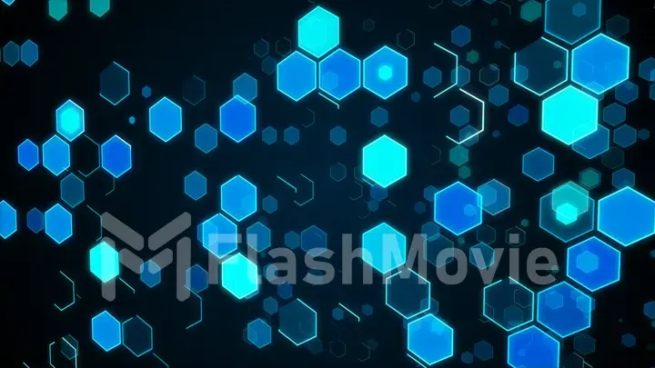 Abstract technological background with blue luminous hexagons.