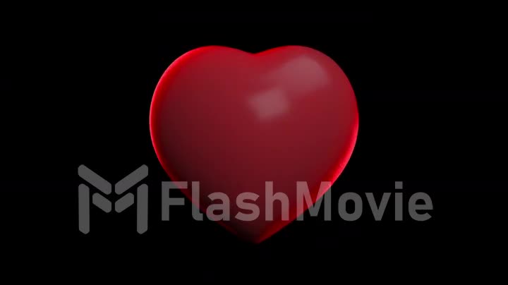 Pulsating or pounding 3D animation of the beating of a red heart on a black isolated background. Valentine's day concept with heartbeats inside.