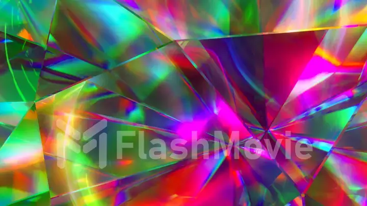 The light passes through the facets of a slowly rotating diamond and creates repetitive sparkling highlights and bright rainbow colors. Rainbow dispersion of light. 3d illustration