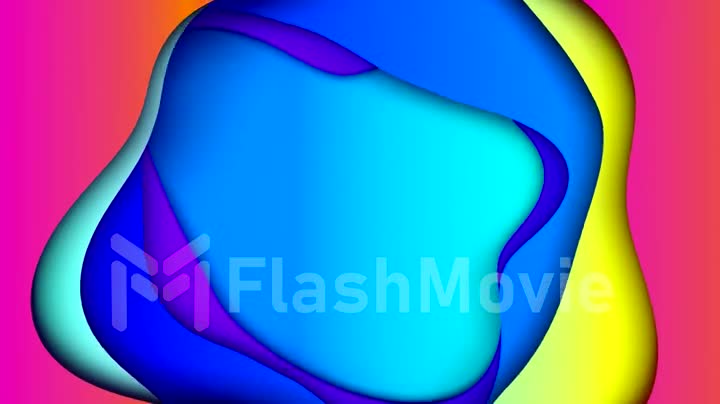 Abstract colorful background with multiple layers of wave surface with different gradients. Copy space. Childrens background. Seamless loop 3d render