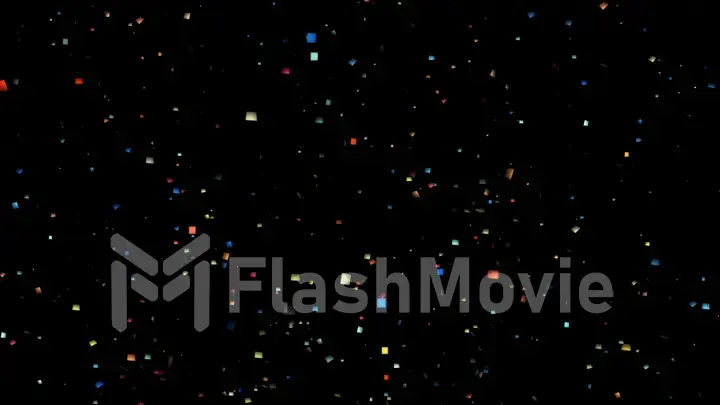 Falling of multi-colored confetti on a black background isolated 3d illustration