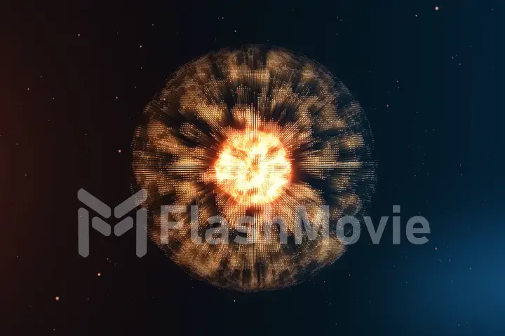 Animated abstract sphere from connected dots with a glow core 3d illustration