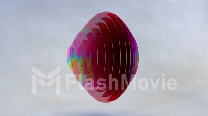 Abstract concept. A sphere of transparent colored disks changes color in wave-like movements. Rainbow. Separation. Turn.