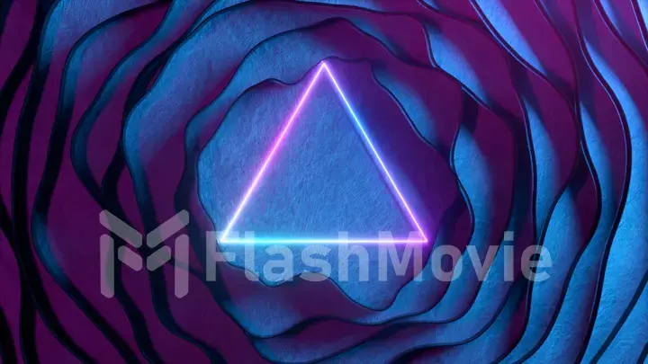 Abstract neon background. Bright neon triangle interact with dynamic stripes.Modern ultraviolet neon lighting. Blue pink spectrum. 3d illustration