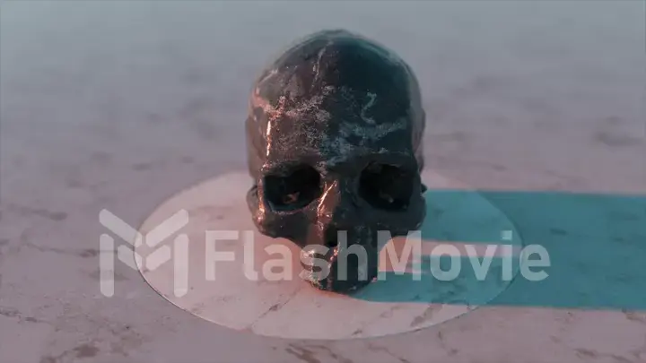 Human skull on a platform. Black white marble. 3d Illustration