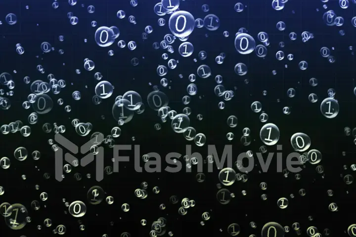 The binary code inside the bubbles rises. 3d illustration