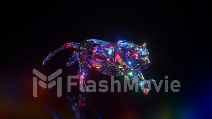 Collection of diamond animals. Running cheetah. Nature and animals concept. 3d animation of a seamless loop. Low poly