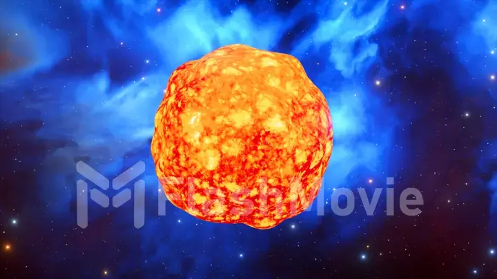 Hot sun on the background of space. Space objects. Hot lava on the surface of the sun. 3d illustration