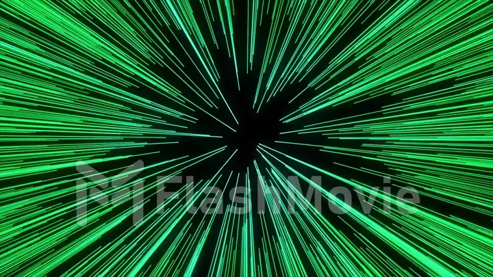 Abstract of warp or hyperspace motion in green star trail. Exploding and expanding movement