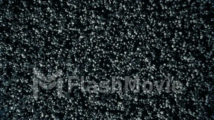 Thousands of falling pieces of stone on a flat black surface. Abstract background. Top View 3d illustration