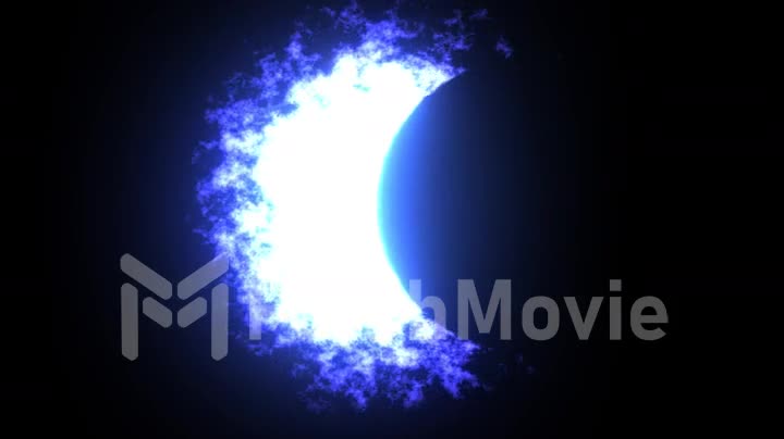 Total blue solar eclipse effect. The moon covers the sun. 3d animation