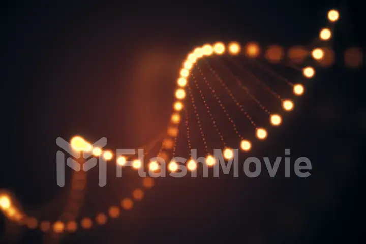 3d illustration of rotating DNA glowing molecule on orange background