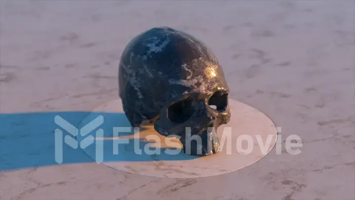 Human skull on a platform. Black white marble. 3d Illustration