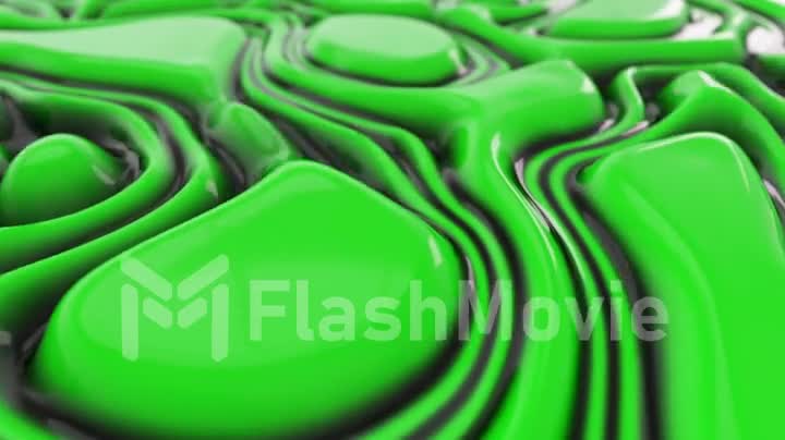 Abstract wavy dynamic surface. Green black abstract liquid background with ripple wave. Motion design template. Seamless loop 4k 3d render.