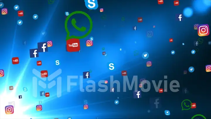 Background of famous social media icons such as: Facebook, Twitter, Instagram, YouTube, WhatsApp, Skype.