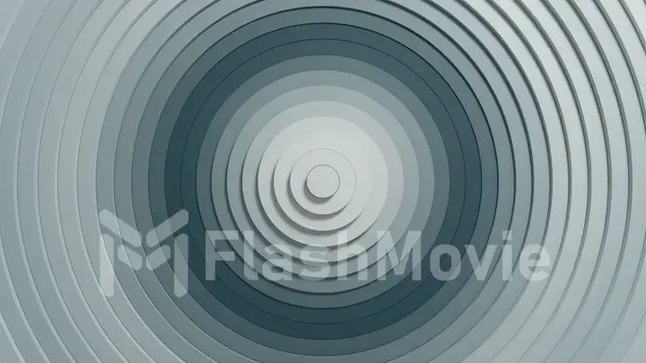 Abstract circles pattern with offset effect and smooth black and white gradient. Animation of light and dark clean rings. Abstract background for business presentation. 3d illustration