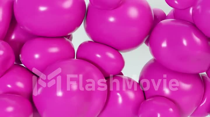 Abstract colorful pink squishy balls move and interact with each other with internal pressure trying to find a place for themselves.