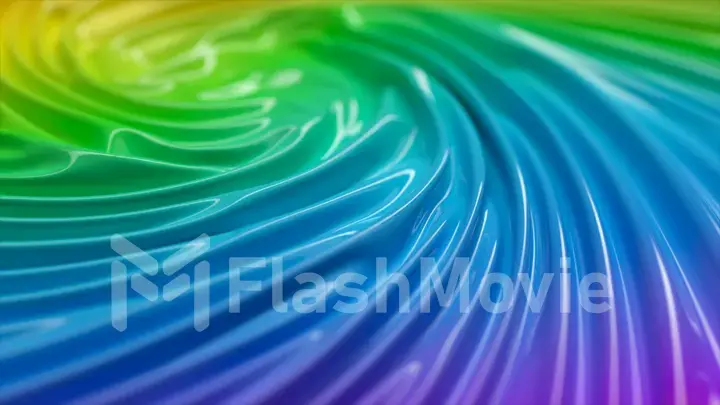 Abstract concept. Ripples and folds on a glossy iridescent surface. Liquid rainbow. Whirlpool. 3d illustration