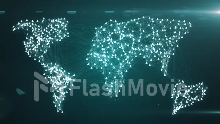 Connecting people on the internet, nodes transforming into the shape of a world map, social network connection 3d illustration