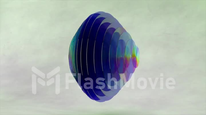Abstract concept. Flat transparent disks form a sphere. The wave changes the color of the disks. neon light. Rainbow.