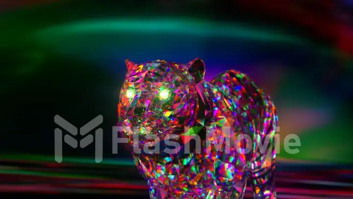 Snarling diamond tiger. Nature and animals concept. Lowpoly. Pink neon color. Symbol of 2022. 3d Illustration