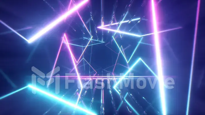Flying through glowing neon lines creating a tunnel, blue red pink violet spectrum, fluorescent ultraviolet light, modern colorful lighting, 3d illustration