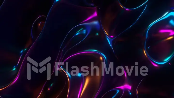 Abstract 3d illustration holographic oil surface background, foil wavy surface, wave and ripples, ultraviolet modern light, neon blue pink spectrum colors.
