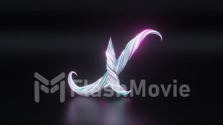 Collection Living Alphabet. Unique twisted letters. Neon white color. Letter X. 3d animation of seamless loop