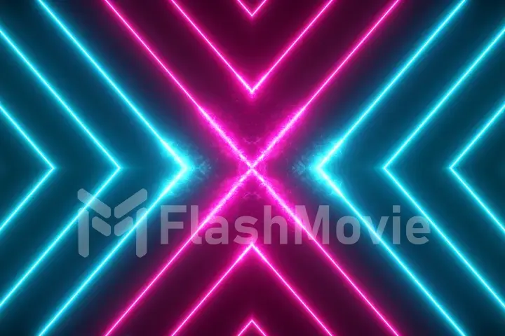 Abstract neon background, appearing glowing pink blue lines, ultraviolet spectrum. 3d illustration