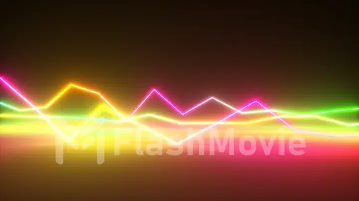 Colorful bright neon glowing graphic equalizer. Multicolored signal spectrum, laser show, energy, sound vibrations and waves. 3d illustration