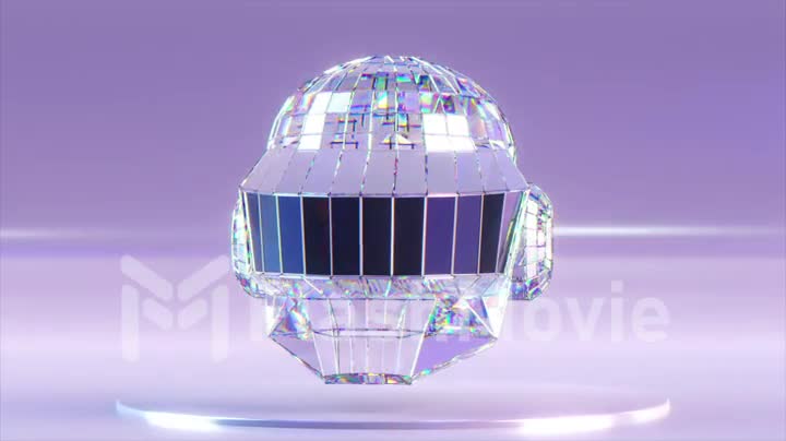 Diamond Daft Punk helmet swivels side to side. White blue color. Musical group. 3d animation of seamless loop